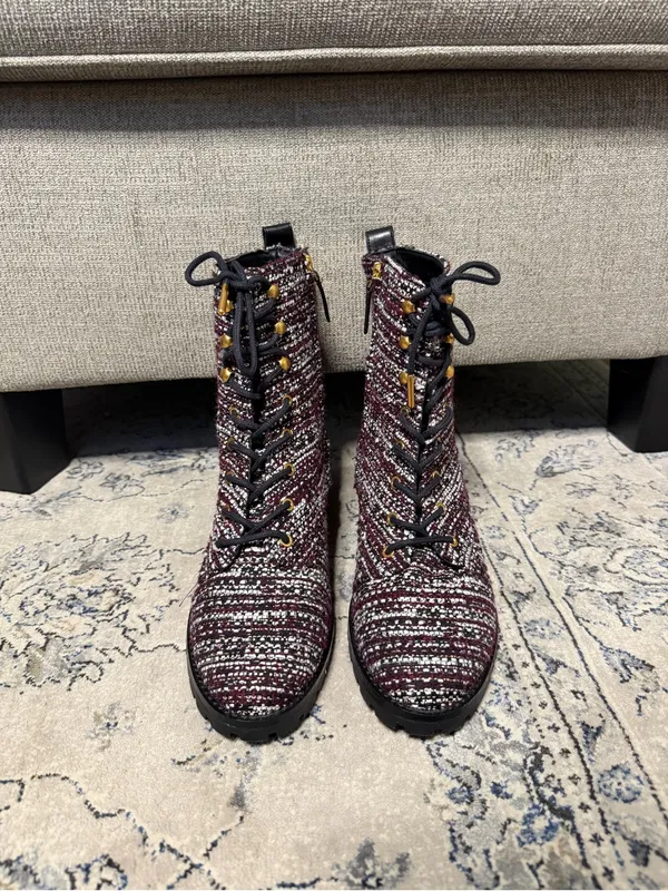 Tory Burch Combat Lug Sole Tweed Leather Boots - Image 2