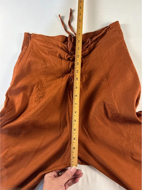 Anthropologie Rust Orange Wide-Leg Linen Blend Pants - Image 4