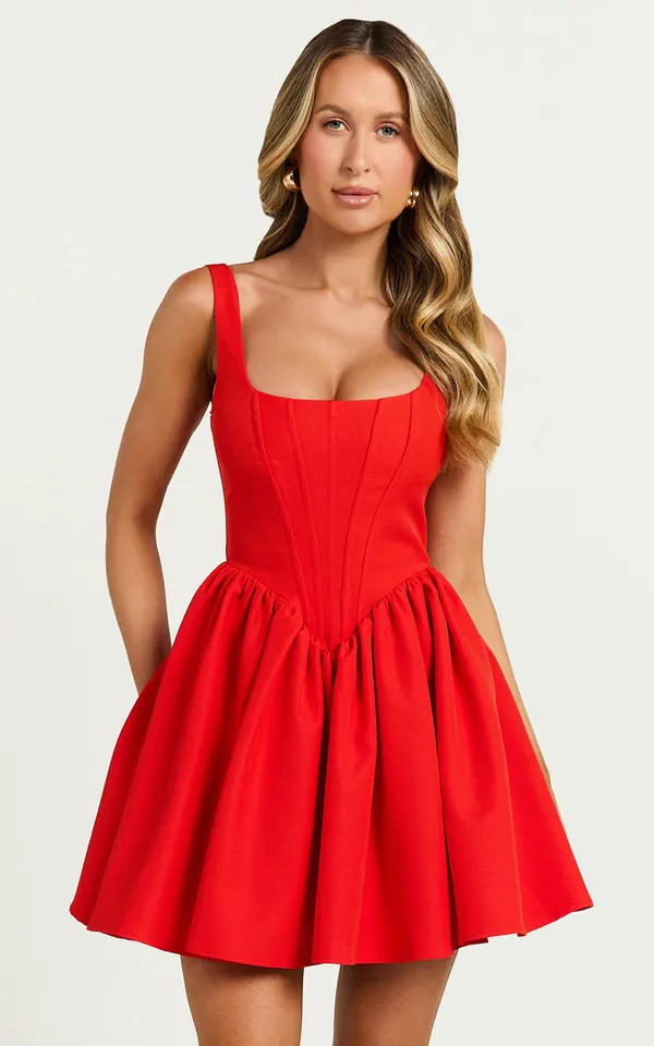 New Showpo Aimee Mini Dress Scoop Neck Corset Gathered Dress Medium MSRP $129 - Image 7