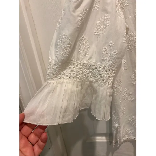 Payal Jain Anthropologie‎ Ivory Embroidered Eyelet Cotton Blouse NWT Large Boho - Image 4