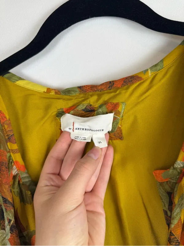 Anthropologie Yellow Fruit Print Smocked Waist Tiered Dress, Size XL - Image 6