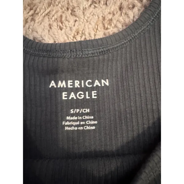 American Eagle Ribbed Short‎ Sleeve Scoop Neck Bodysuit Charcoal Small - Image 3