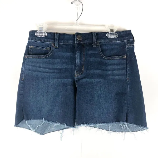 American Eagle Medium Wash Denim Shorts Raw Hem Mid Rise Jean Shorts 6 - Image 3