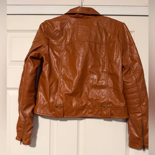 We the Free People Vegan‎ Faux Leather Cognac Moto Jacket Rock - Image 4