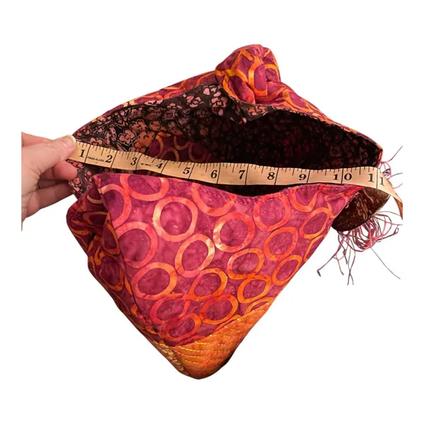 Vintage Handmade Boho Patchwork Quilted Shoulder Bag Orange Red Cottagecore - Image 9