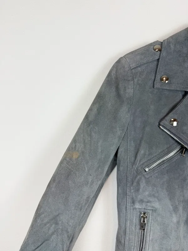 Doma Gray Suede Moto Jacket Size Small - Image 9
