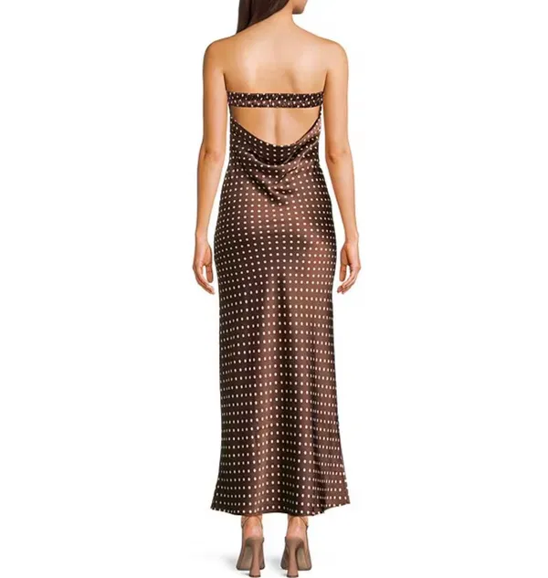 Jessica Simpson Polka Dot Front Tie Strapless Dress size Sbrown/white - Image 2