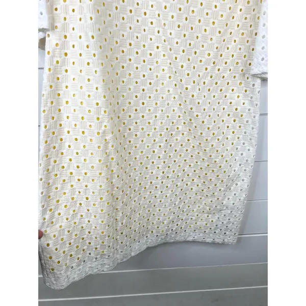 Trina Turk White Eyelet Bell Sleeve A-Line Dress Size 8 Yellow Lining Cotton - Image 6