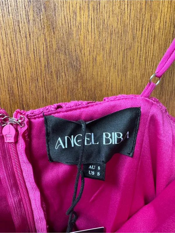 Angel Biba Embroidered Lace Top Bubble Hem Sleeveless Mini Dress Pink Small NEW - Image 7