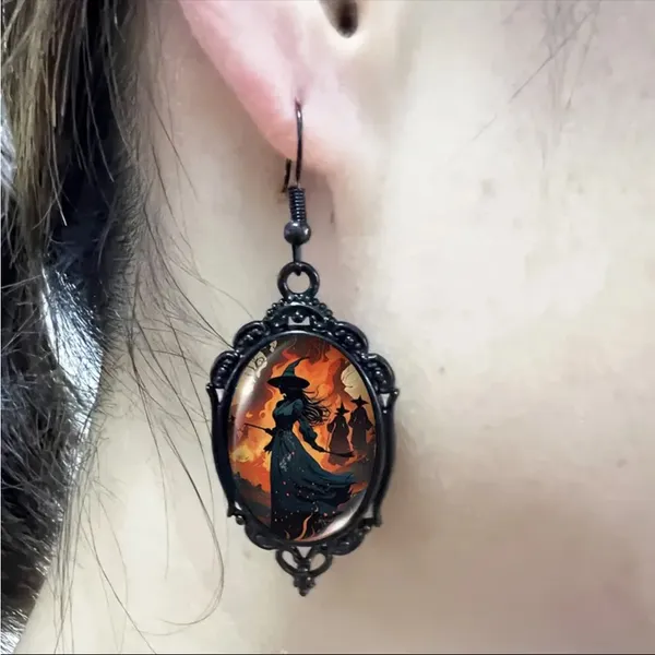 Vintage Style Witch-Themed‎ Black Lace Drop Earrings with Glass Accents - Image 10