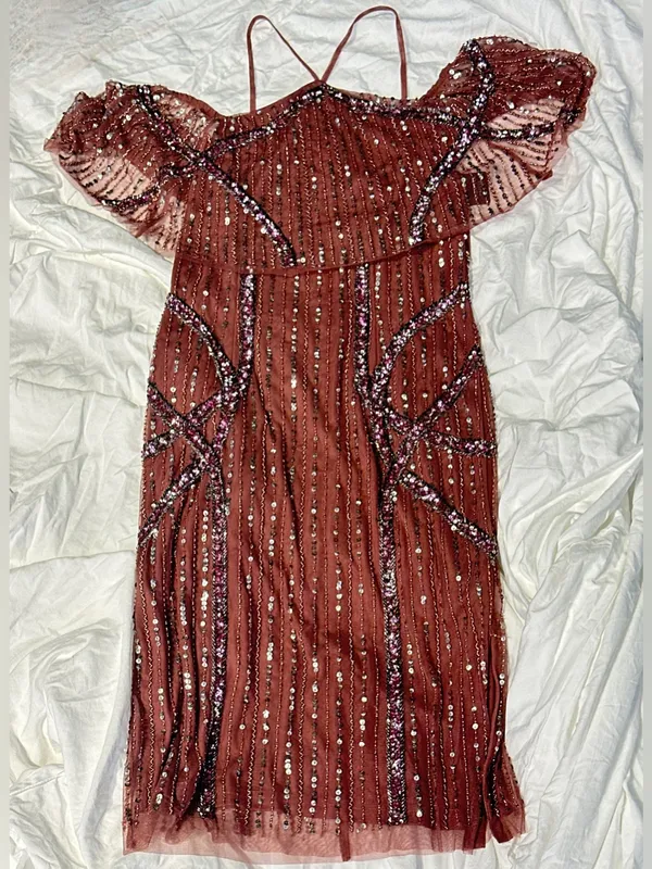 NWT Adrianna Papell Beaded Off Shoulder Midi Dress – Plum – 6 - Image 5