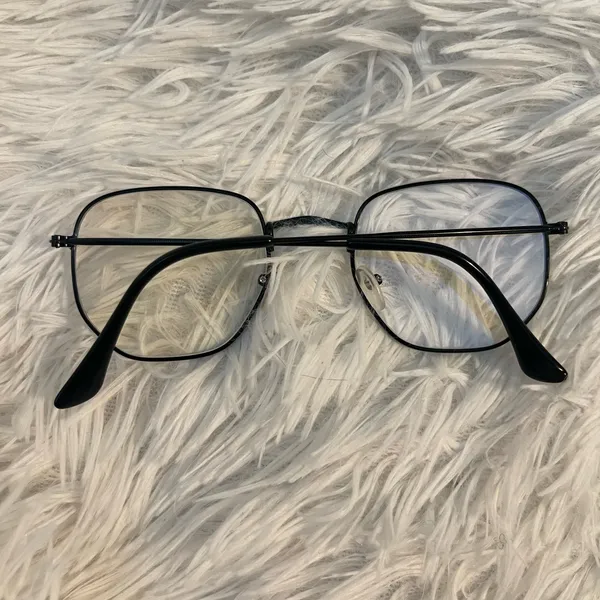 Cool Black metal frame clear nerdy hipster preppy blue light glasses - Image 4