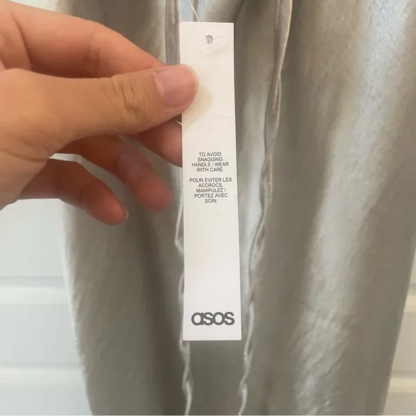 ASOS DESIGN Cami Maxi Satin Slip Dress with Lace‎ Up Back Size 6 in Silver NWT - Image 8
