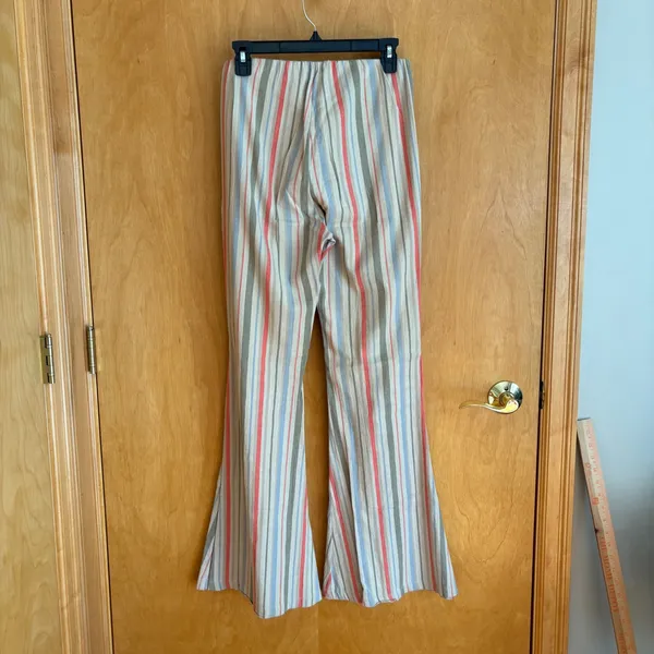 Free People Striped Flare Pants Boho Casual‎ Beachy Elastic Waist Womens - Image 2