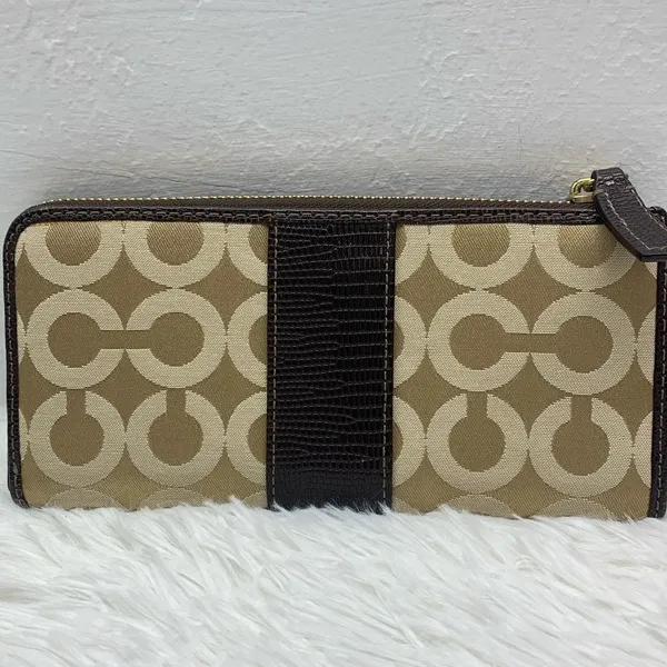 COACH Julia Khaki Brown Op Art Slim Zip Wallet - Image 2