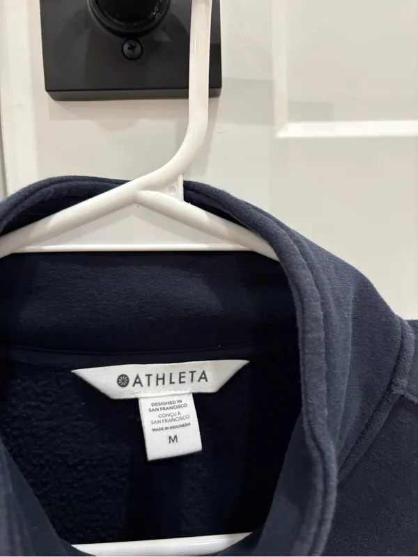 Athleta Forever Fleece 1/4 Zip in Navy With Logo - Image 4