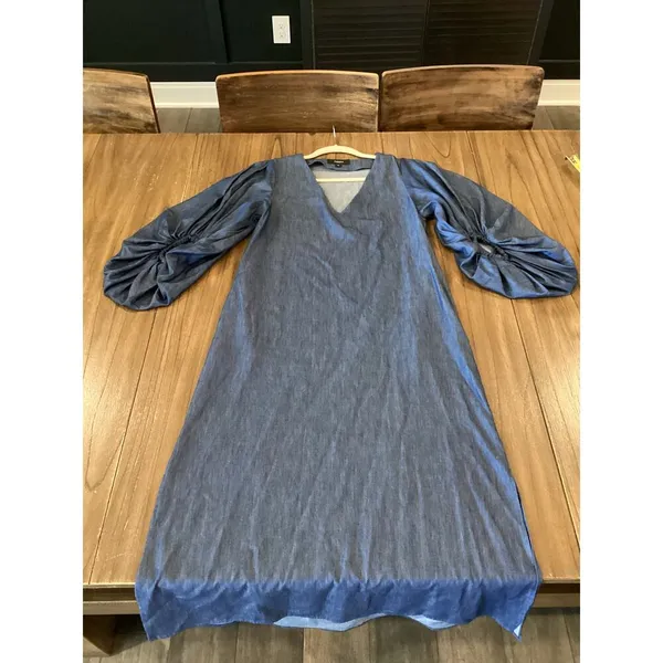 Padova Colombia kaftan denim jean balloon sleeve v neck boho resort Midi dress 6 - Image 8