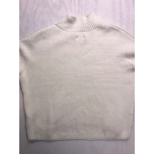 Maeve Anthropologie Ivory Ribbed Mock Neck Balloon Sleeve‎ Sweater Medium - Image 11