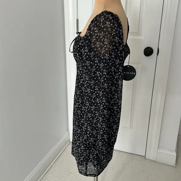 White Fox Marina Mini Dress Black Floral - Image 4