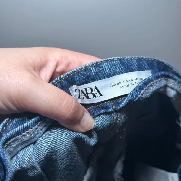 Zara Womens High Waisted Wide Leg Patch Pocket Jeans Blue Denim Size 8 cropped - Image 5