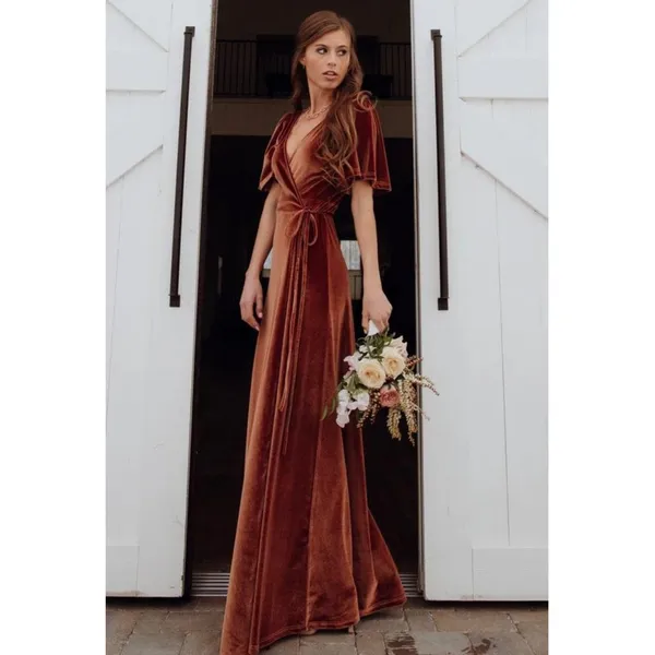Baltic Born Meghan Velvet Wrap Maxi Dress Womens XS Spice Brown Bridesmaid Party - Image 8