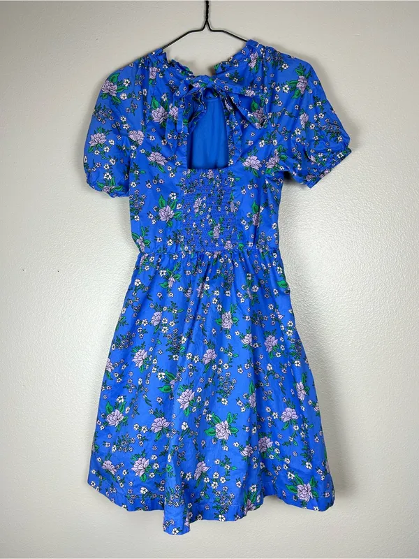 JCrew Factory Blue Floral Tie-Back Floral Dress Size 2 vacation resort wear - Image 4