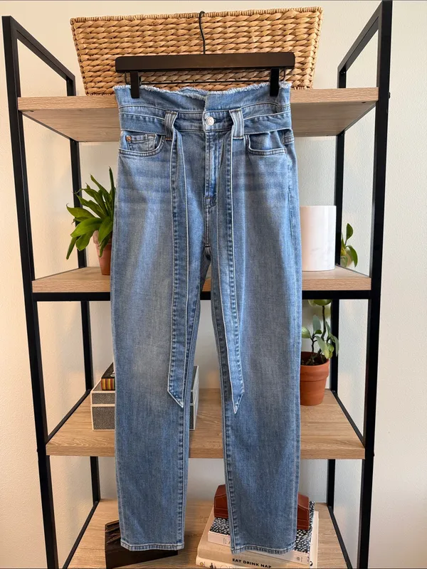 7 For All Mankind High-Rise Ankle Skinny Self Tie Raw Waistband Jeans, 27 - Image 5