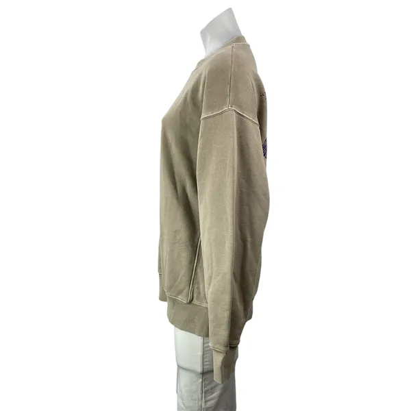 Aritzia TNA Cozy Beige Boyfriend Fleece Graphic Long Sleeve Sweatshirt Top Sz S - Image 2