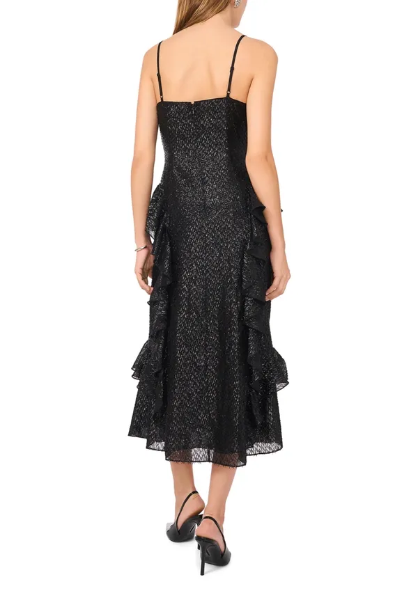 Black Sparkly Ruffle Midi Dress Size 4 - Image 2