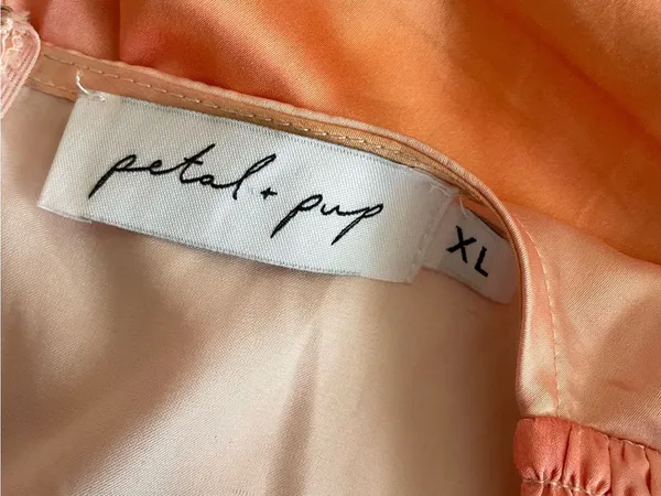 Petal & Pup Alton Pink Orange Dip Tie Dye Puff Sleeve Satin Midi Dress Size XL - Image 5