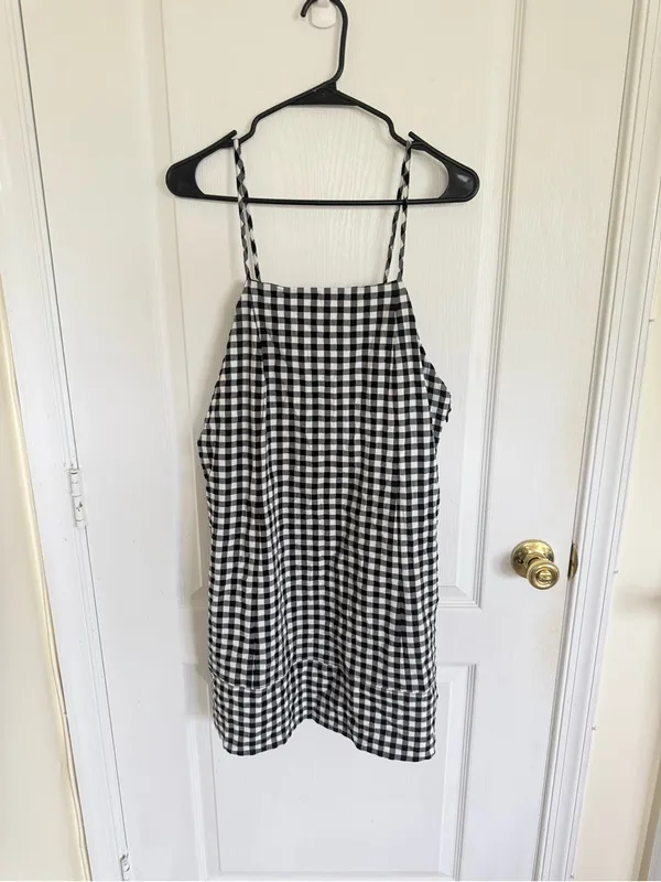 Anthropologie NEW Apron Mini Dress in Black Gingham Fall - Image 3