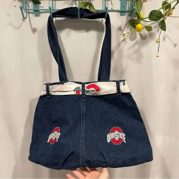 Cute vintage 80’s game day Ohio State jeans denim retrofit purse bag OSU - Image 3
