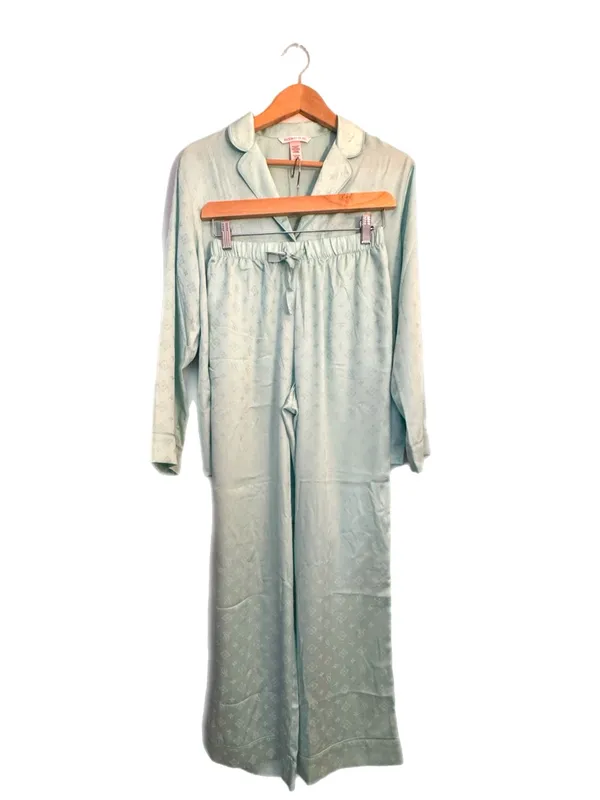 Victoria’s Secret Satin Pajama Set XS Mint Green Monogram Button Front NWOT - Image 3