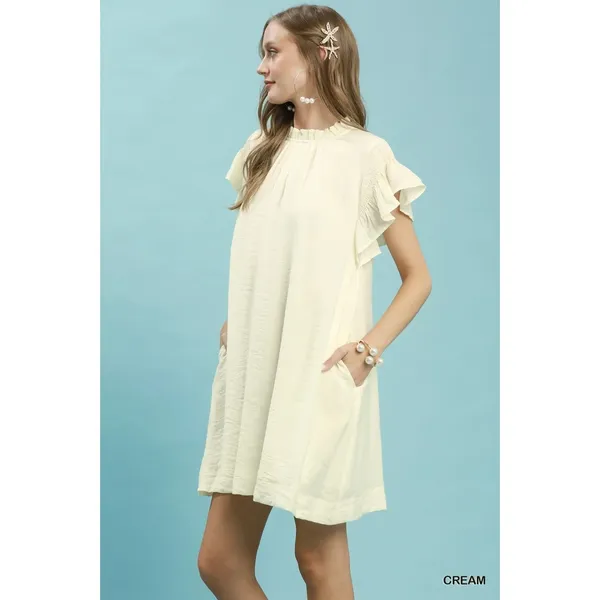 Umgee Ruffle Flutter Sleeve Dress - Cream - Small - Image 2