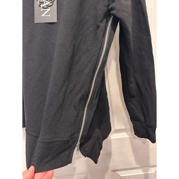 Elan Womens Black Side Zip Crew Neck Sweatshirt Large NWT Made in USA Minimalist - Image 2