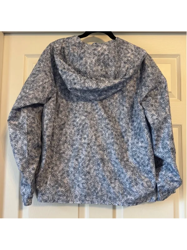 Hannah Windbreaker Jacket Size L Blue White Geometric Print Mesh Lined Packable - Image 4
