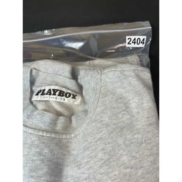 Playboy by PacSun Y2K Gray Crewneck Sweatshirt S Green Textured Logo Pullover - Image 11