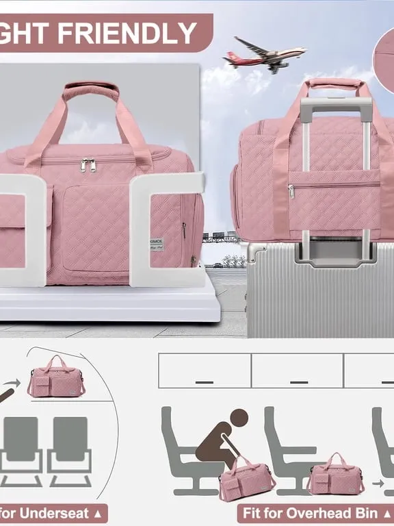 Quilted Pink Travel Duffel Bag Women's Carryall W - Image 4