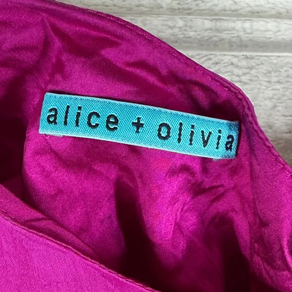 Alice + Olivia Magenta Silk One‎ Shoulder Tank Top Crinkle Chiffon XS - Image 2
