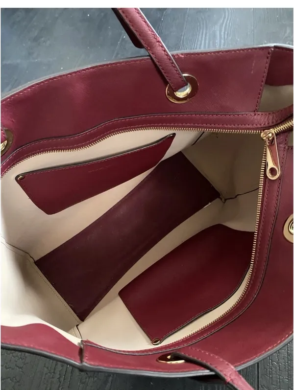 Michael Michael Kors East West Walsh Large Tote Bag Purse Burgundy Leather - Image 8