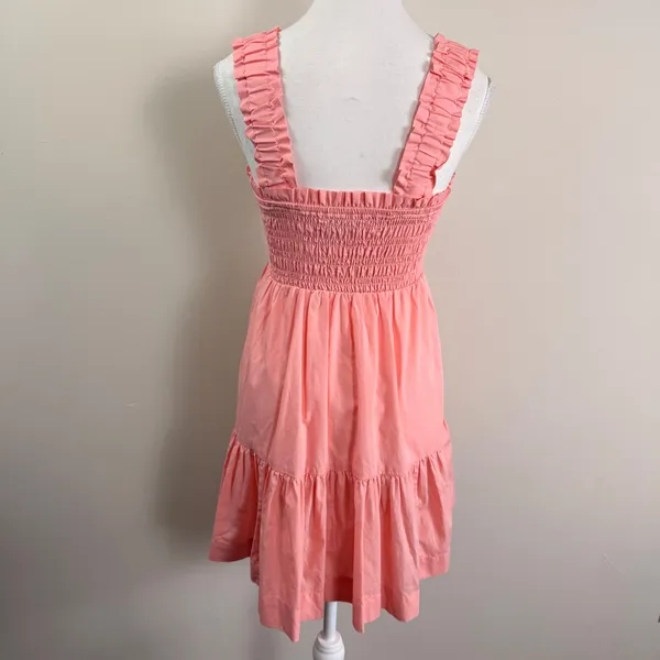 Abercrombie & Fitch Smocked Tiered Mini Dress Coral Pink Ruffle Strap Womens S - Image 4
