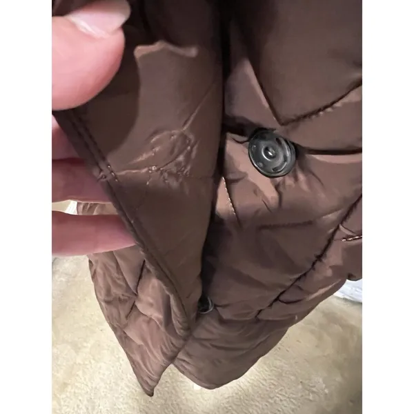 Monica Milano Brown Quilted knee-length, belted puffer coat with a fur collar 4 - Image 9