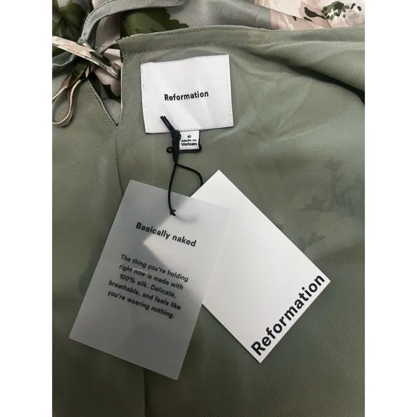 Reformation Anaiis Silk Dress Tarragon Floral Green Open Back High Neck Size 6 - Image 10