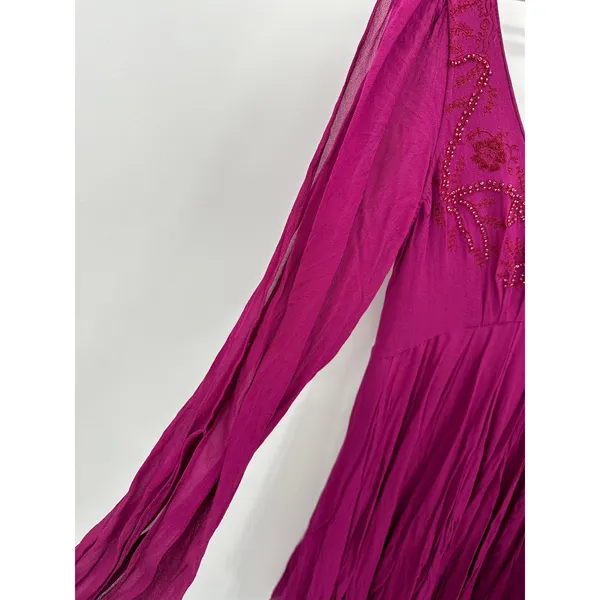 Free People Tatiana Purple Beaded Long Sleeve‎ Swing Mini Dress Women's Size 0 - Image 7