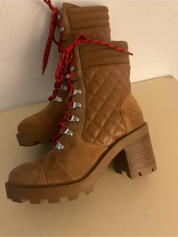 Nine West women platform Brown Suede leather Combat unite Boots US 8 - Image 7
