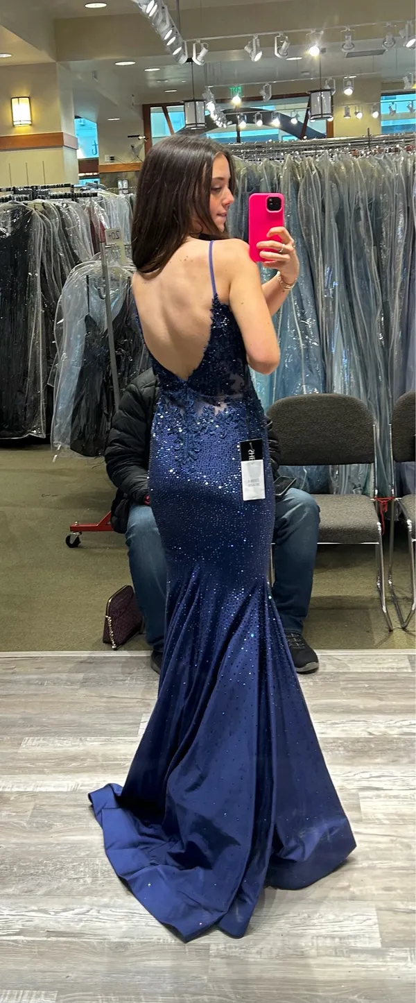 Sherri Hill Prom Dress Blue Navy Backless Sparkly - Image 5