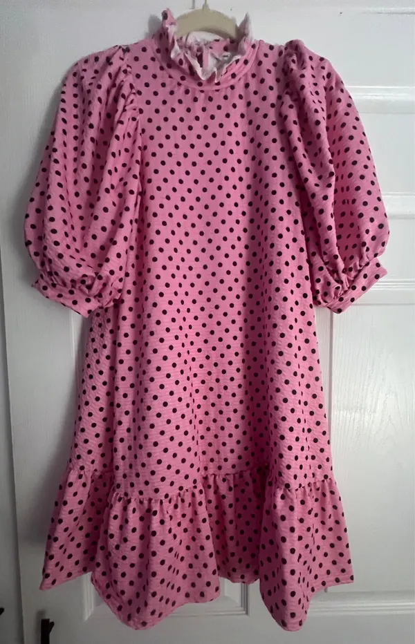ASOS Pink Polka Dot Puff Sleeve Mini Dress US 2 - Image 2