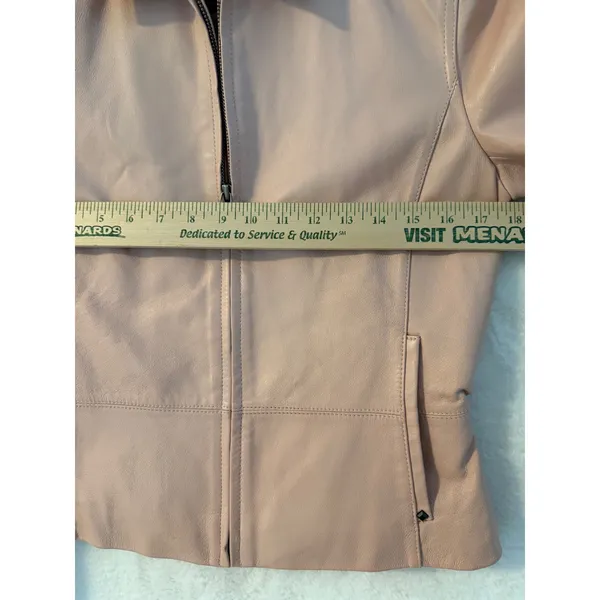 Black Rivet Pink Leather Jacket Womens Small Full Zip Collared Moto Pastel Coat - Image 3