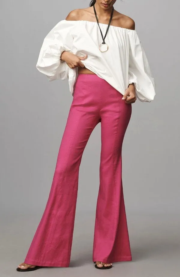 Linen Blend Flare Pants, Size 6 - Image 4