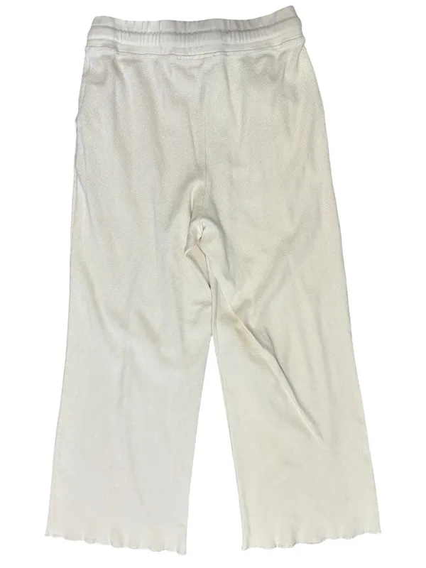 Pact Women’s Size M Cream Ivory Waffle Thermal Knit Wide Leg Pants - Image 3